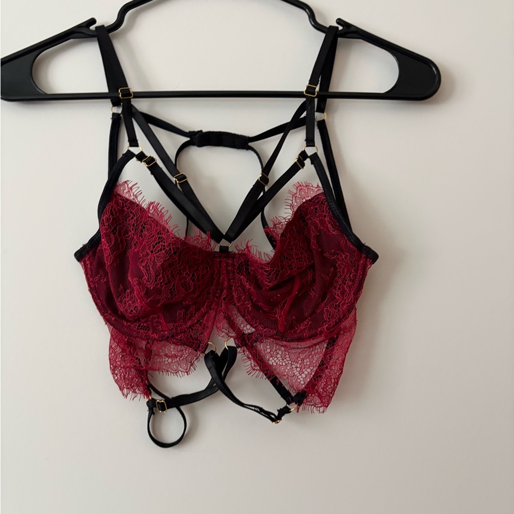 Elegant Red Lace Strappy Bralette Bra Lingerie